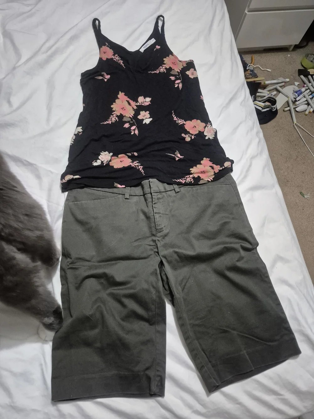Black Floral Cami Top with Pink Flowers - Picture 1 of 6
